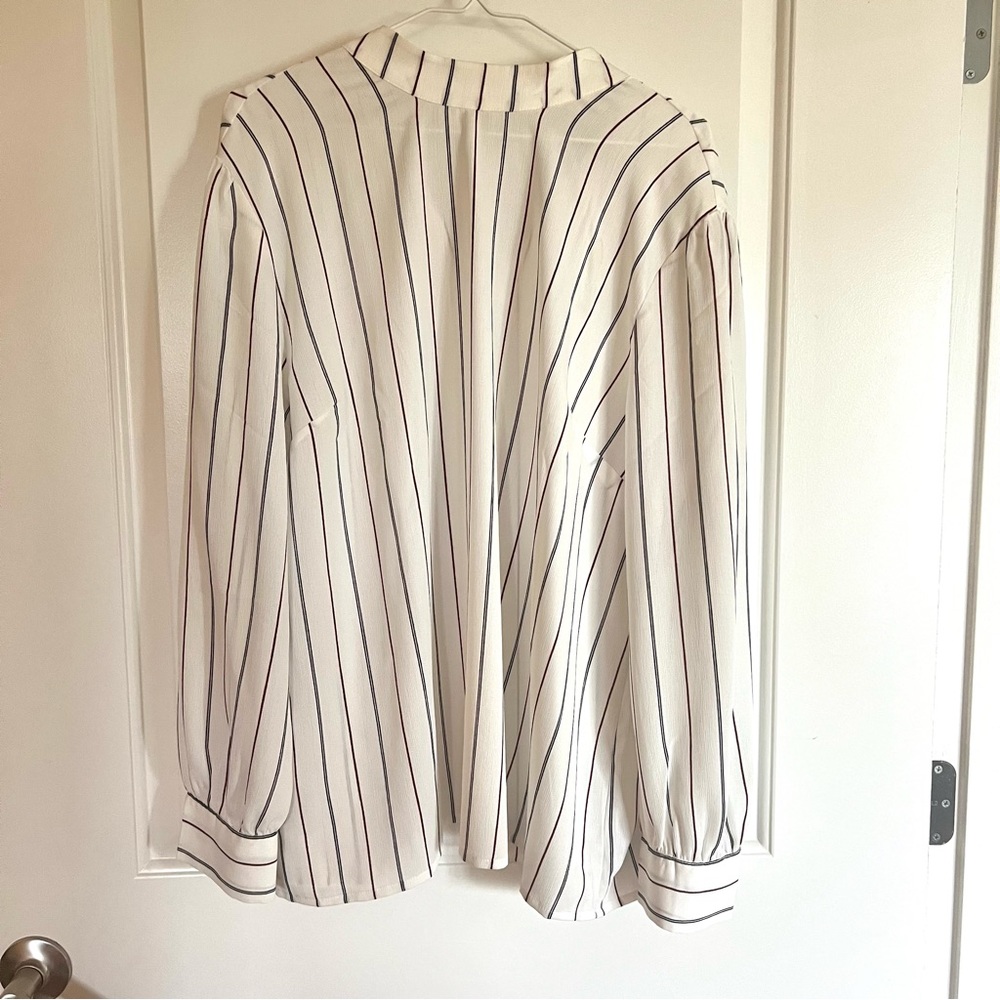 Ann Taylor white blouse with blue and red stripes